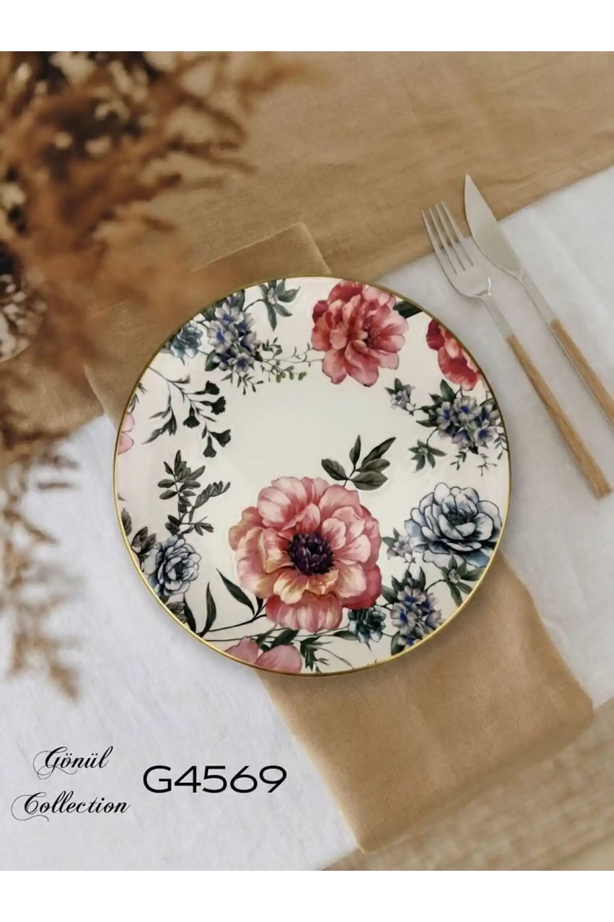 Gönül Mutfak Magnolya Çiçek Desenli Servis Tabağı 6lı 25 cm