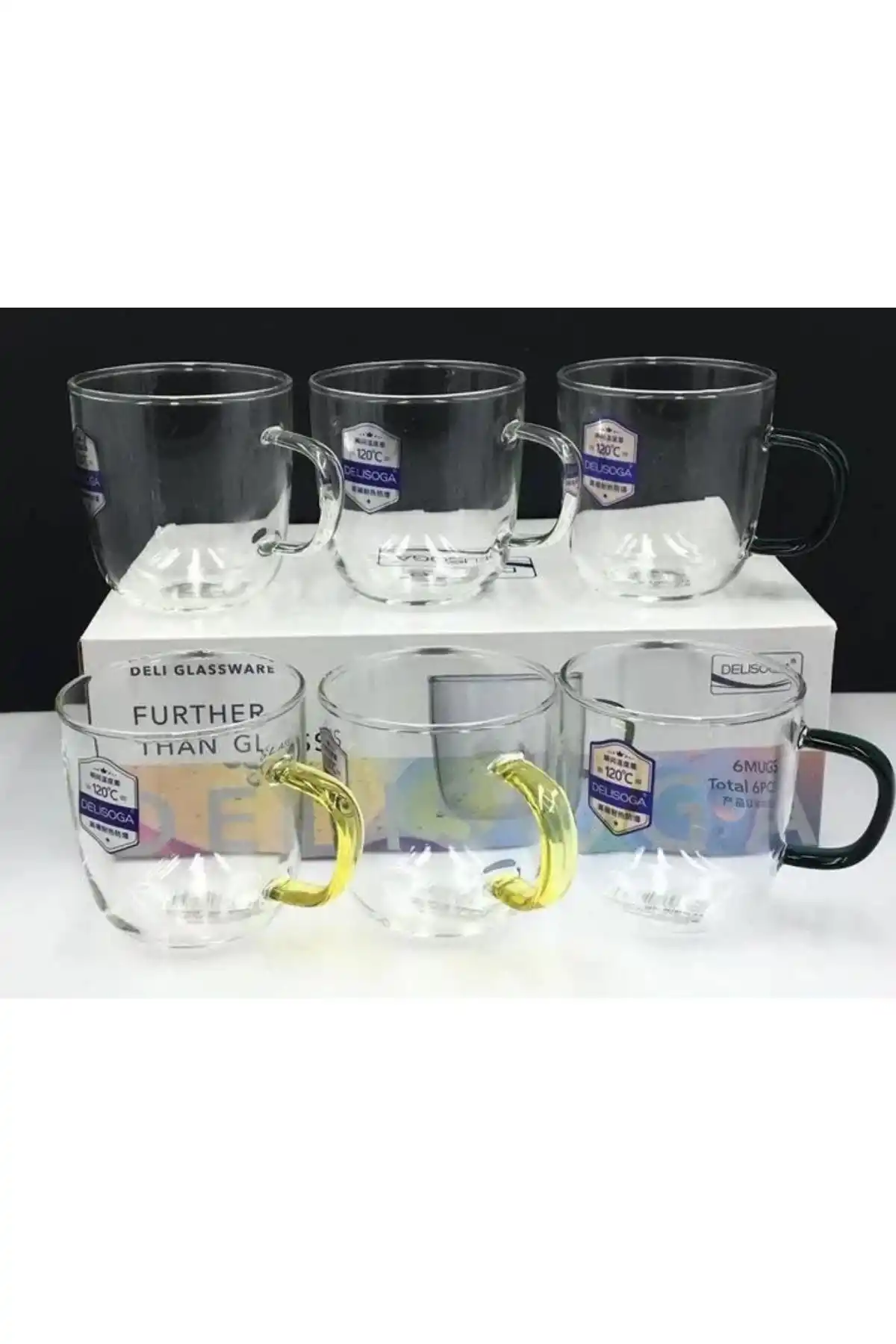 İpek GPZB105 Renkli Kulplu Cam Kupa 450 Cc 6 Lı