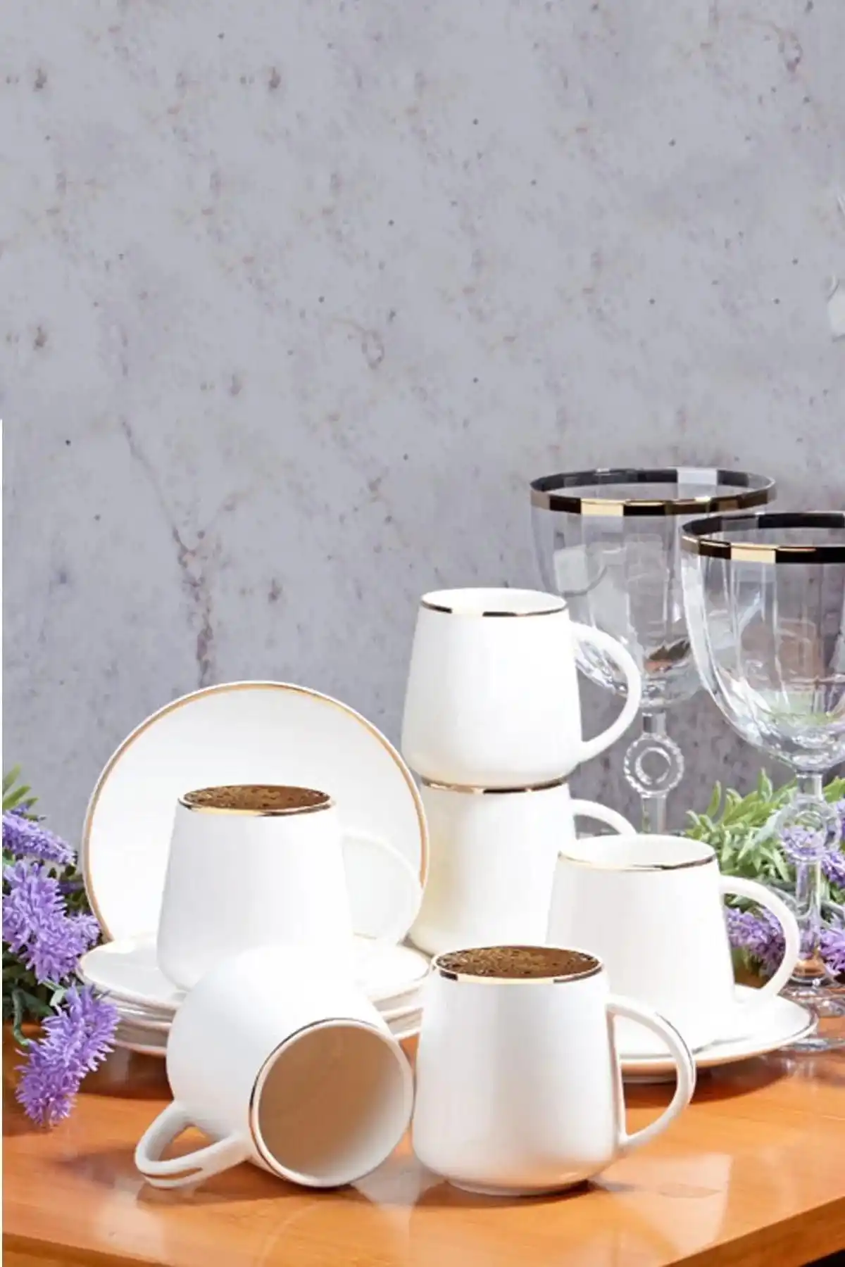 Kosova BYZ009 Gold Detaylı Porselen Kahve Fincan Takımı 6lı