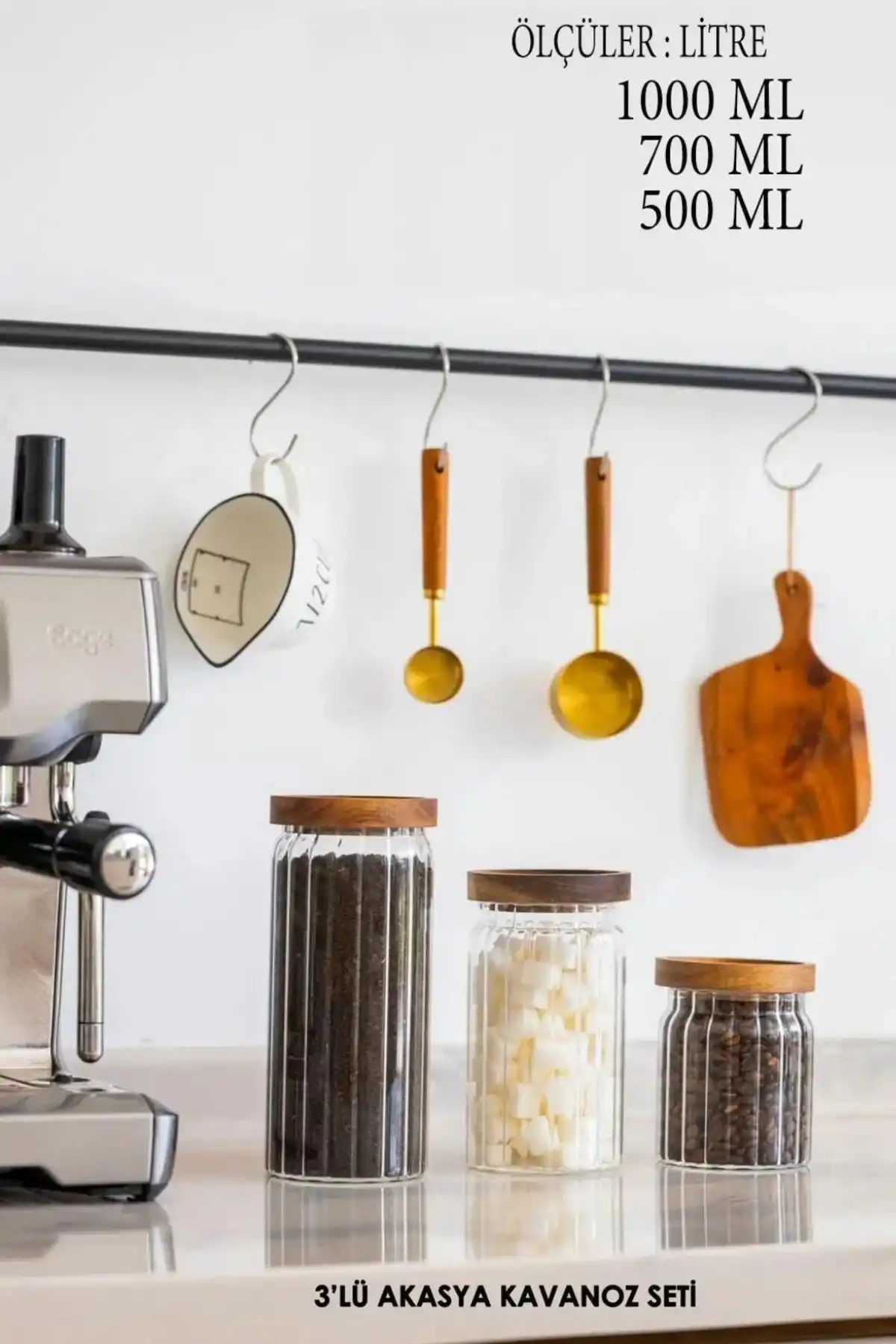 Mien BOR008 Akasya Ağacı Kapaklı Kavanoz Seti 3 Lü