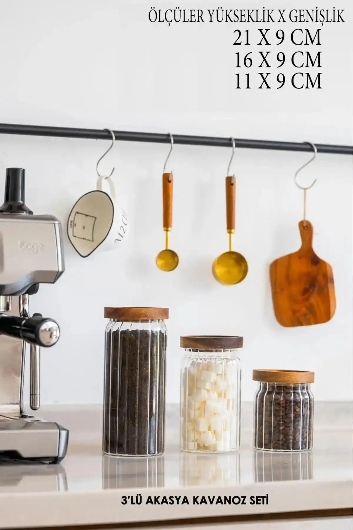 Mien BOR008 Akasya Ağacı Kapaklı Kavanoz Seti 3 Lü