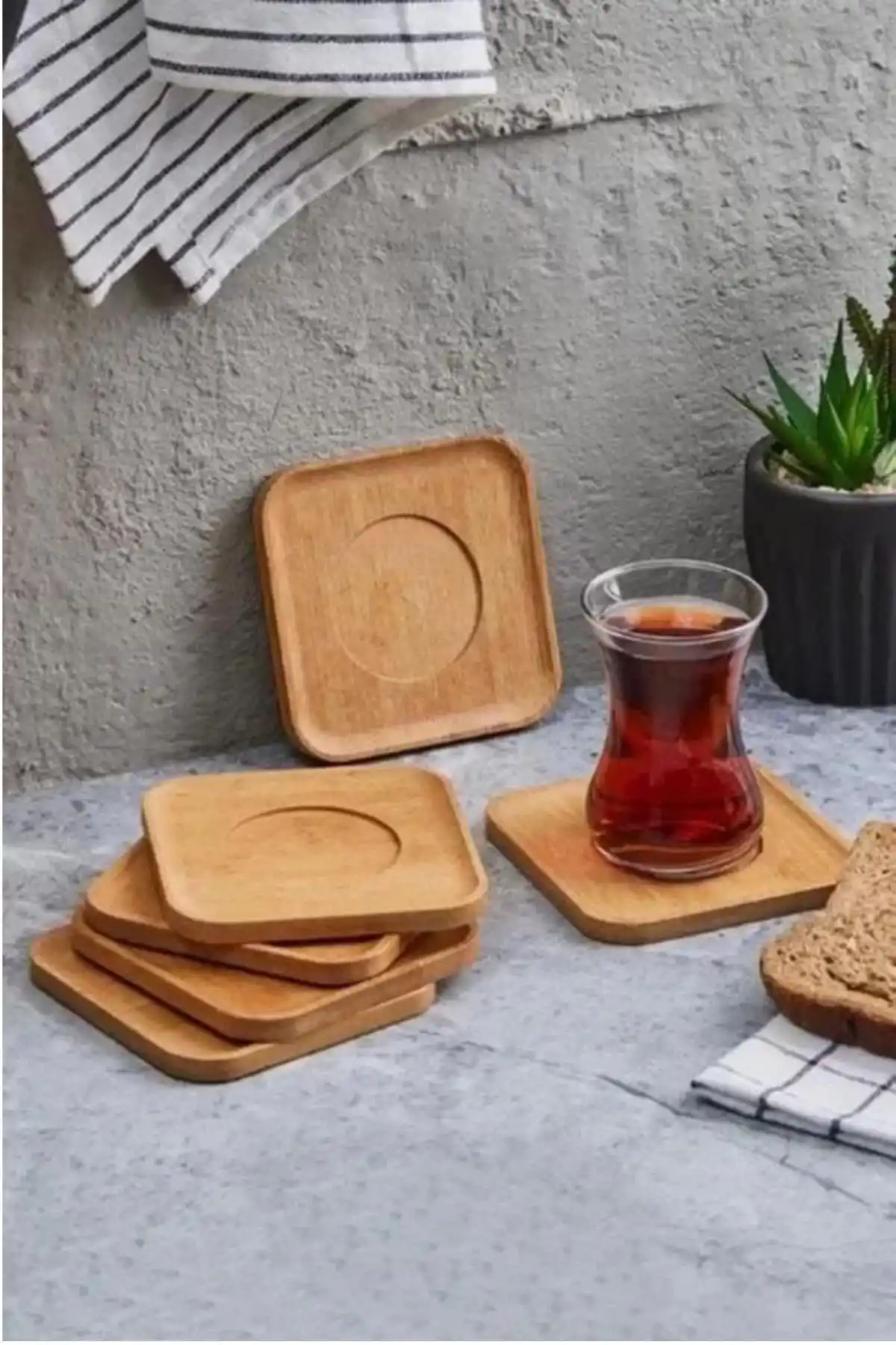 Mien MEN370 Kare Bambu Çay Tabağı 6 Lı