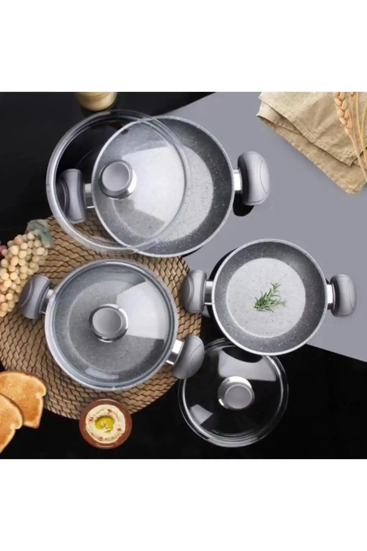 Oms 3004.04 Gri Sahan Seti 18-20-22 Cm