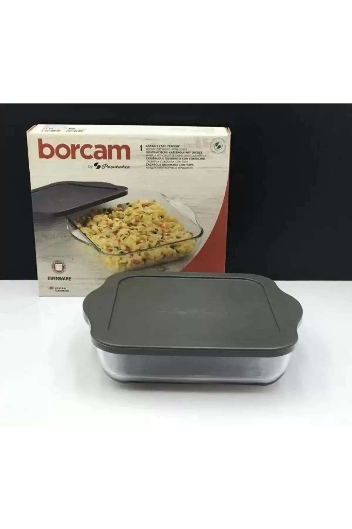 Paşabahçe 59034 Gri Kapaklı Borcam Fırın Tepsisi 22x22cm 1950 cc