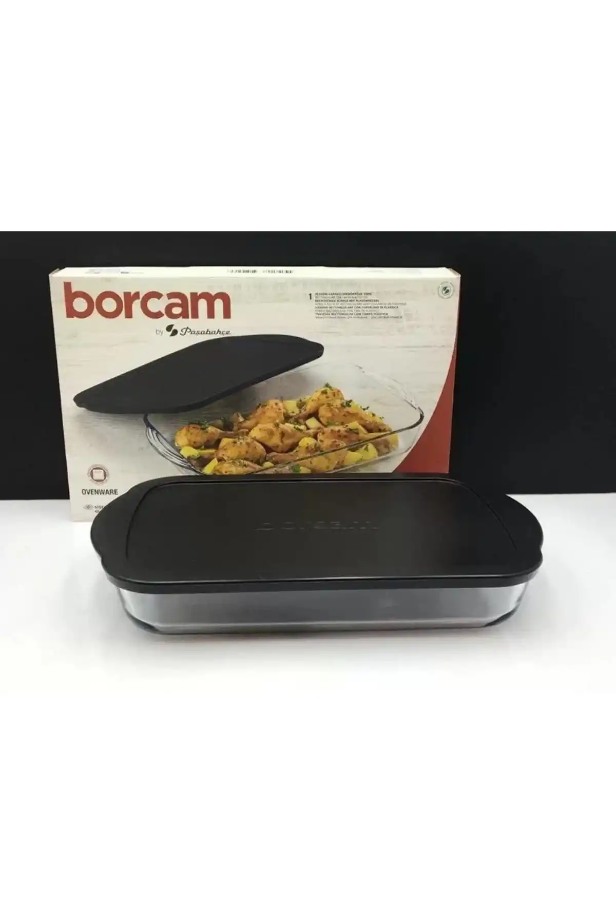 Paşabahçe 59124 Borcam Siyah Kapaklı Fırın Tepsisi 40x25 cm 3850 cc