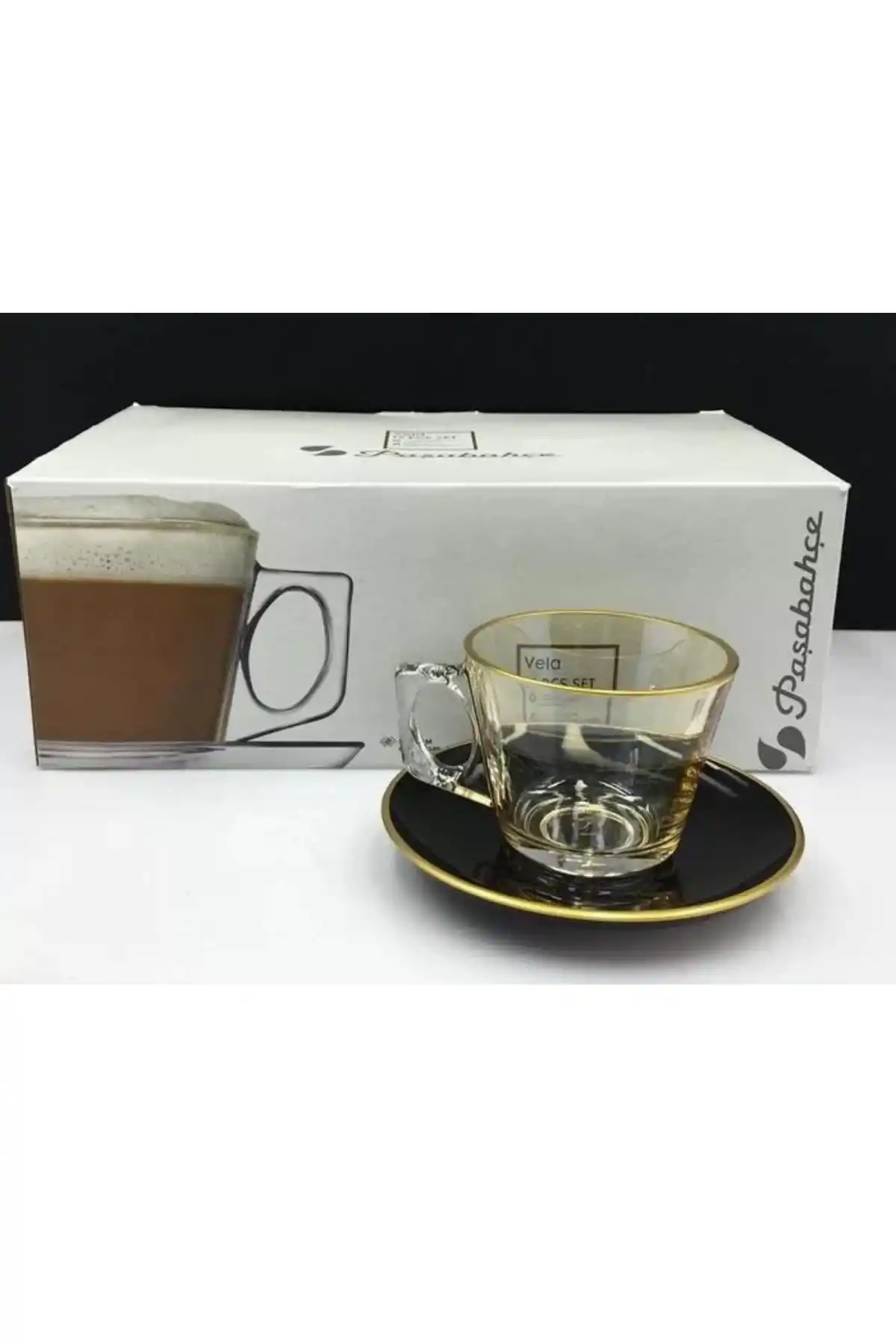 Paşabahçe 97302 Vella Lüster Siyah Mat Altın Çay Bardağı 195 cc 6lı