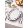 Acar Vintage Garden Mavi Çiçek Desenli Beyaz Porselen Oval Tabak 25x18 cm