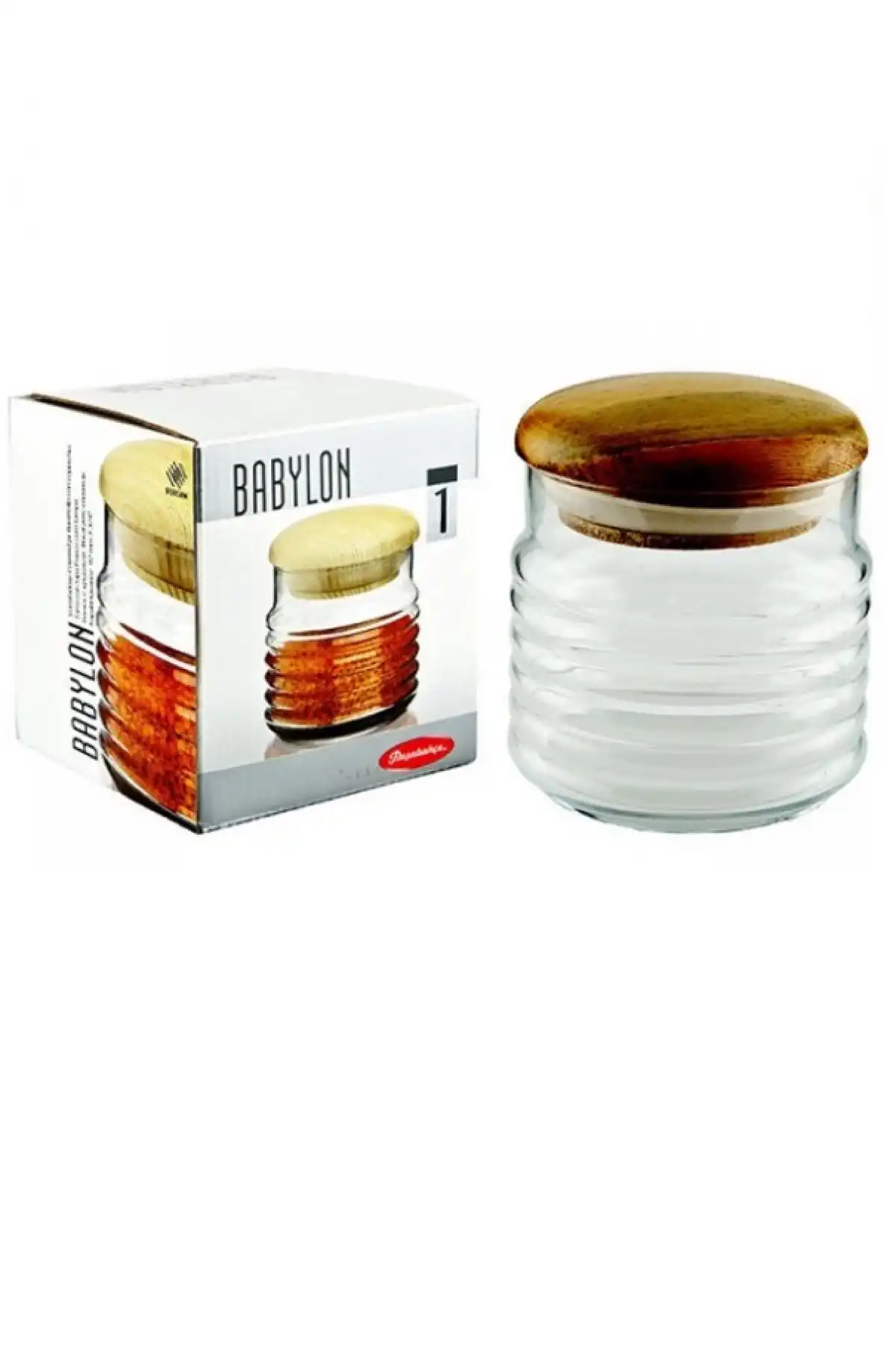 Paşabahçe 43163 Babylon Ahşap Kapaklı Kavanoz 630 cc 9..8x9.4 cm