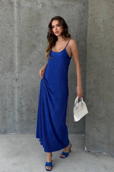 Pliseli Kumaş Astarlı Askılı Elbise