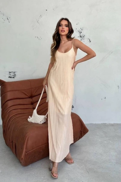 Pliseli Kumaş Astarlı Askılı Elbise