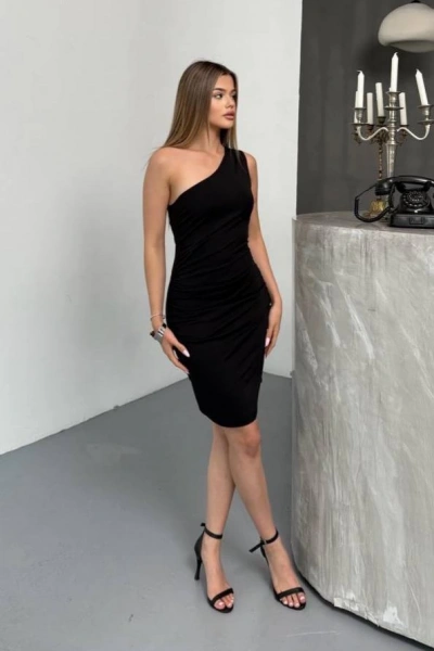 Tek Omuz Mini Elbise