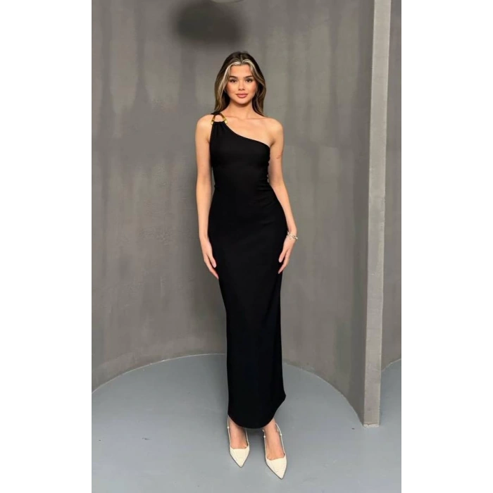 Gold Aksesuar Tek Omuz Elbise