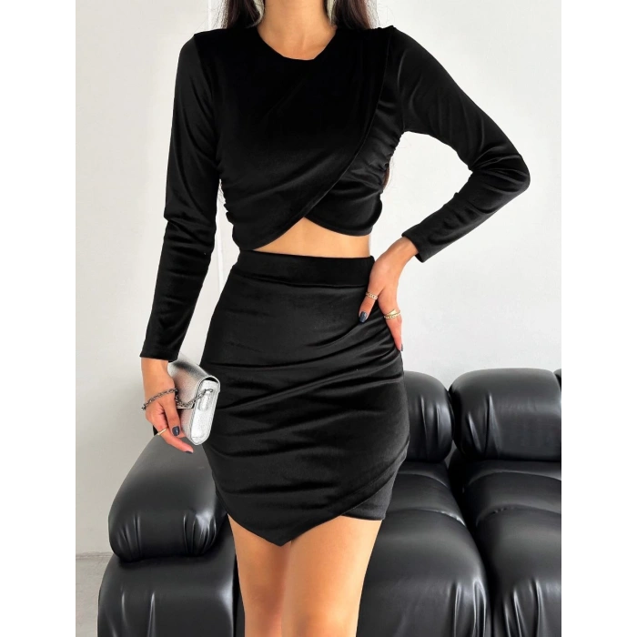 İnci Kadife Bluz Etek Takım