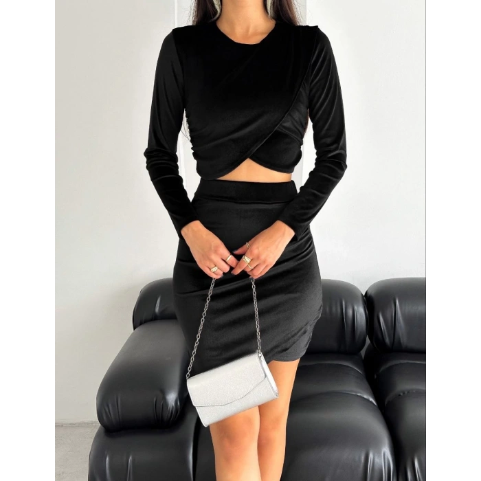 İnci Kadife Bluz Etek Takım