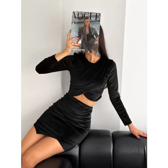 İnci Kadife Bluz Etek Takım