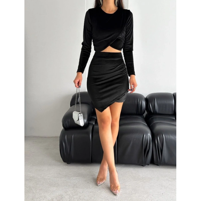 İnci Kadife Bluz Etek Takım