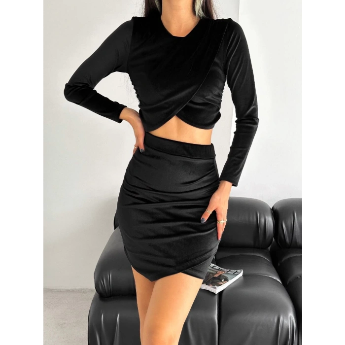 İnci Kadife Bluz Etek Takım