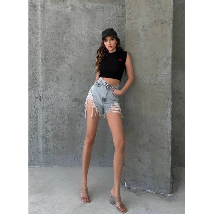 Kalp Nakışlı Likralı Crop