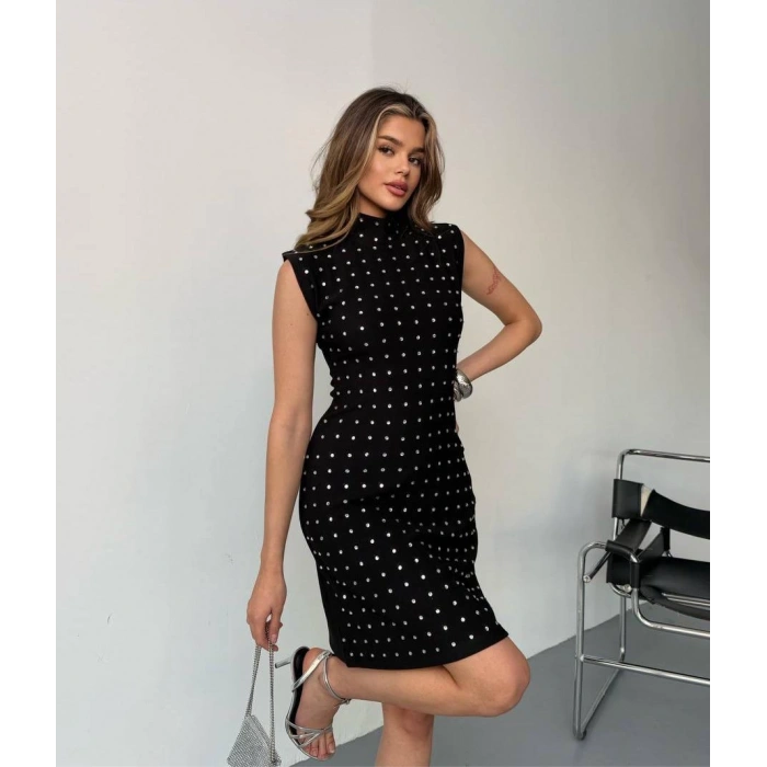 Ottoman Kumaş Taşlı Mini Elbise