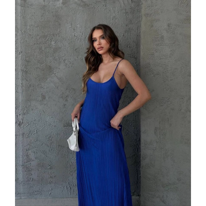 Pliseli Kumaş Astarlı Askılı Elbise