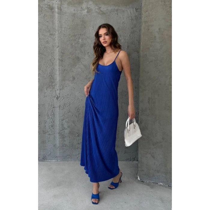 Pliseli Kumaş Astarlı Askılı Elbise