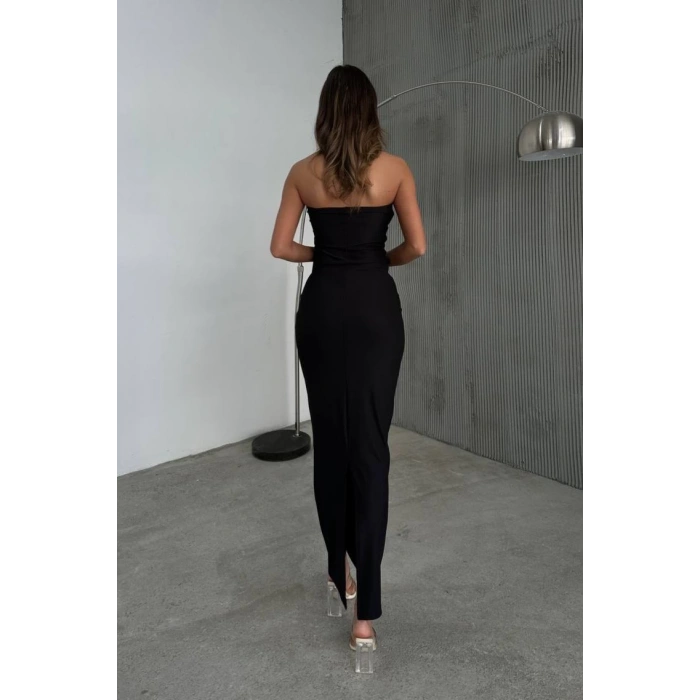 Şeritli Kolsuz Elbise