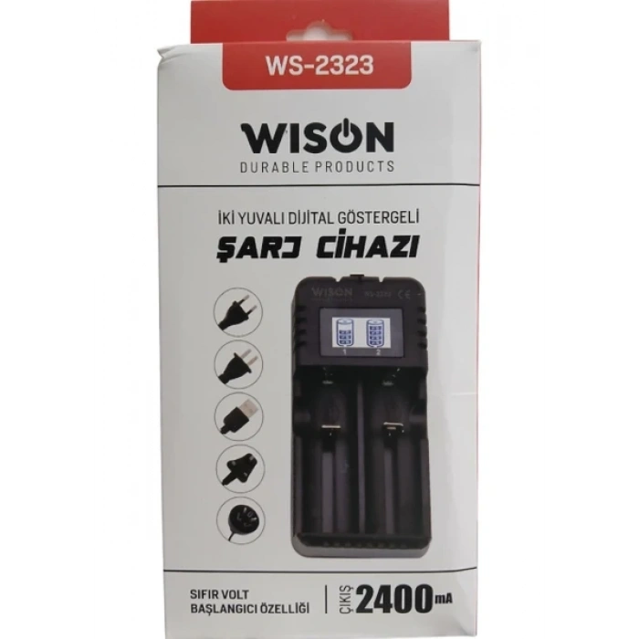 WİSON WS-2323 PİL ŞARJ ALETİ 2Lİ EKRANLI 1200MAH 18650-26650-16340-14500-AA-AAA