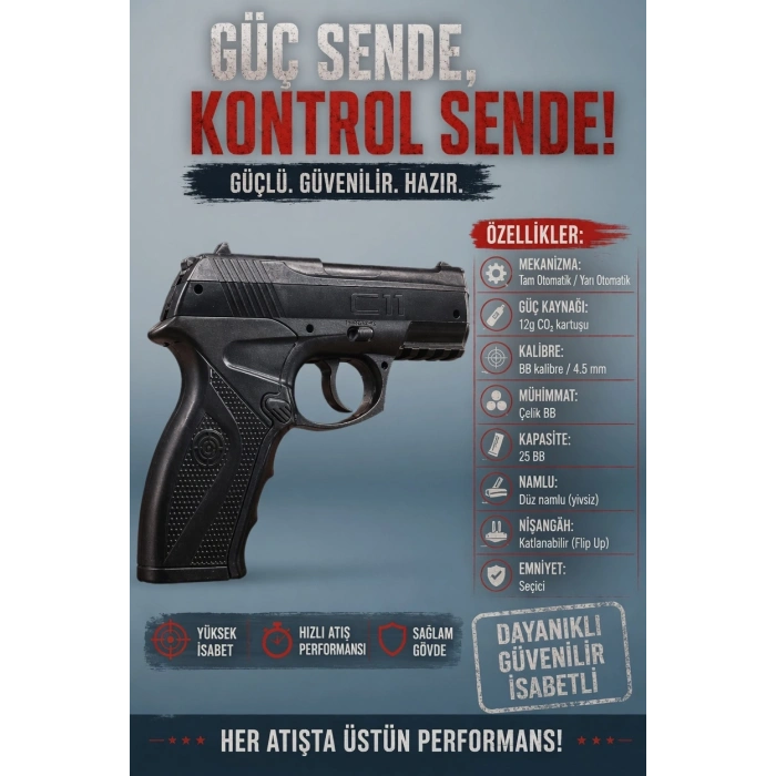 CROSMAN C11 YARI OTOMATİK HAVALI TABANCA 4.5MM