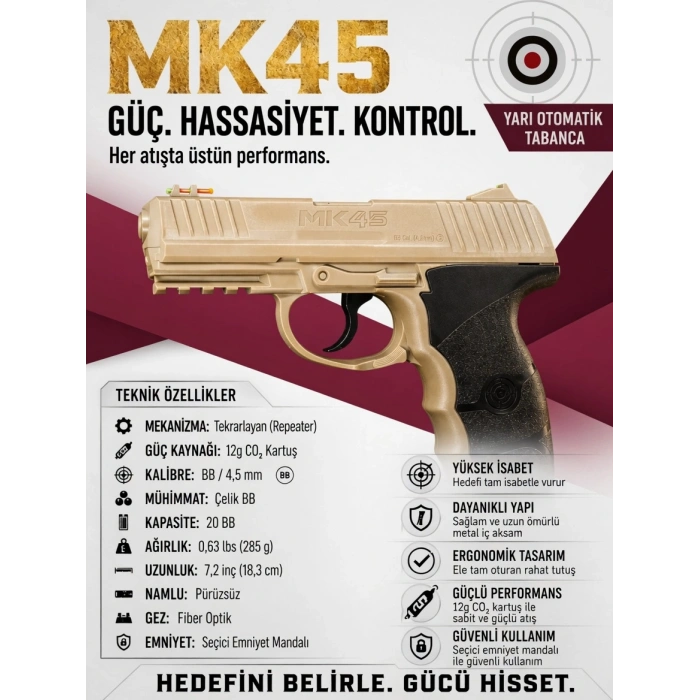 CROSMAN MK45 YARI OTOMATİK HAVALI TABANCA 4.5MM