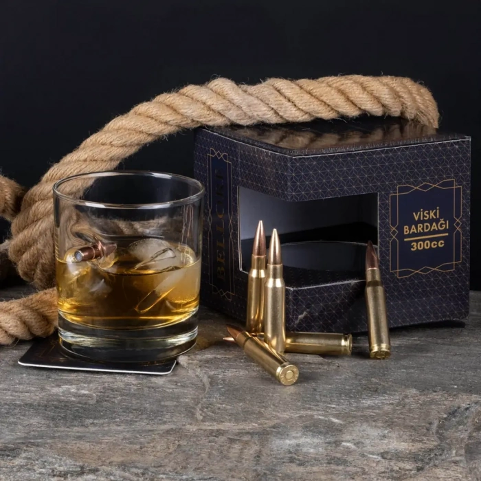 BELLORE GERÇEK .308MERMİLİ ÖZEL HEDİYELİK VİSKİ BARDAĞI KURŞUNLU 300CC