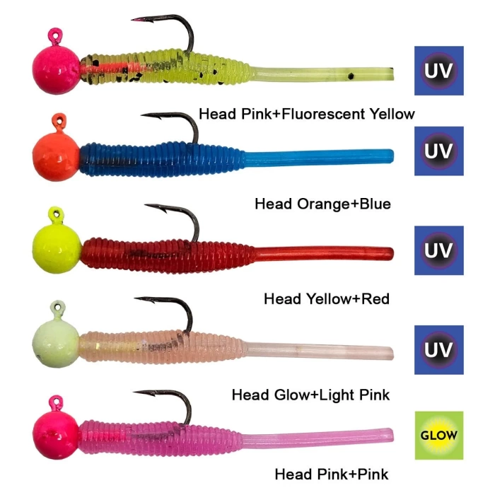 KENDO HOOK WORM JİGHEAD+LRF SİLİKONU 1.5GR+4.5CM 5 ADET
