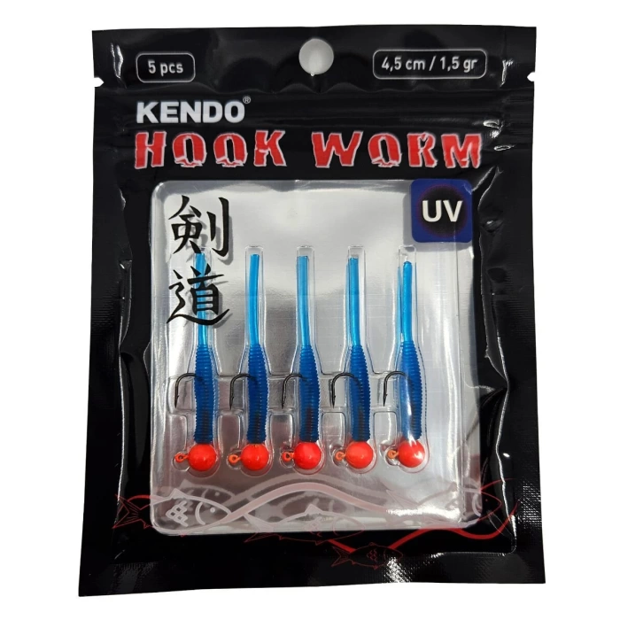 KENDO HOOK WORM JİGHEAD+LRF SİLİKONU 1.5GR+4.5CM 5 ADET