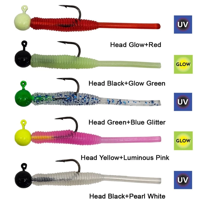 KENDO HOOK WORM JİGHEAD+LRF SİLİKONU 1GR+4.5CM 5 ADET