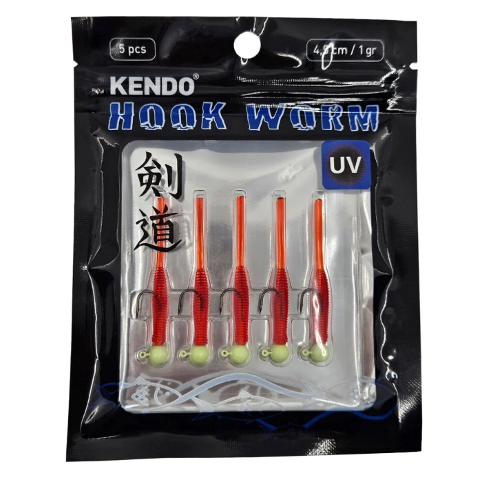 KENDO HOOK WORM JİGHEAD+LRF SİLİKONU 1GR+4.5CM 5 ADET