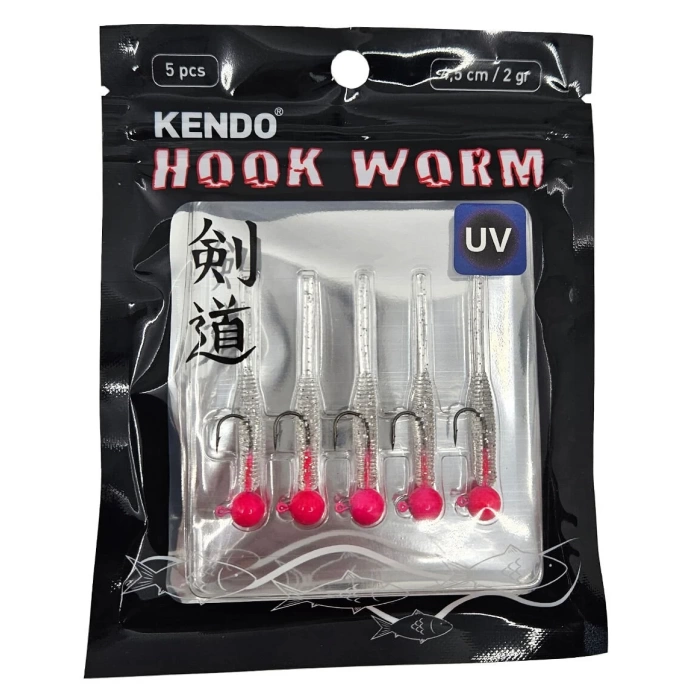 KENDO HOOK WORM JİGHEAD+LRF SİLİKONU 2GR+4.5CM 5 ADET