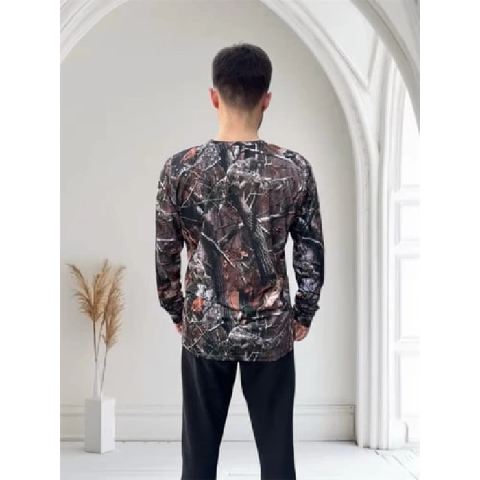 WİDİ ORMAN DESEN ÇULLUK SETTER BASKILI REGULAR FİT BİSİKLET YAKA UZUN KOL DRY TOUCH T-SHİRT