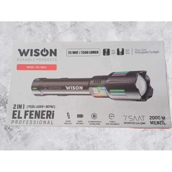 WİSON 2 İN 1(YEŞİL LAZER+BEYAZ) PROFESYONEL EL FENERİ WS-9954