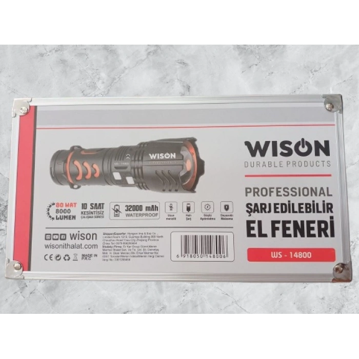 WİSON 8000 LÜMEN PREMİUM ŞARJ EDİLEBİLİR EL FENERİ WS-14800