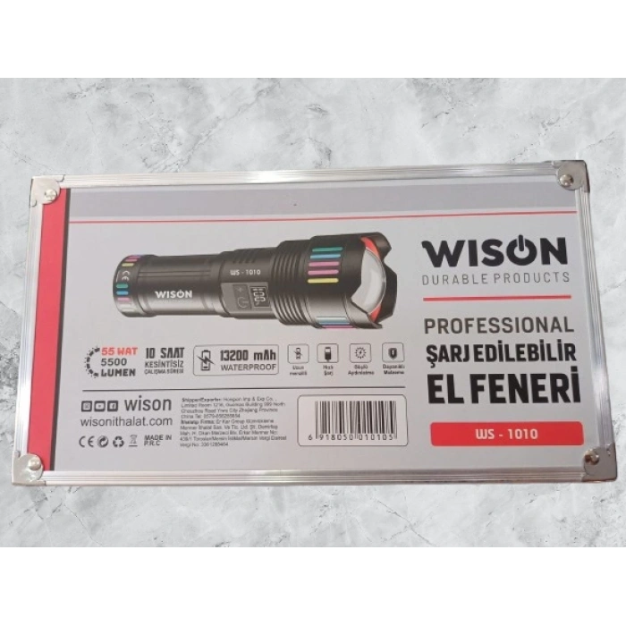 WİSON ŞARJ EDİLEBİLİR PROFESYONEL AVCI EL FENERİ 55 WATT 5500L WS-1010