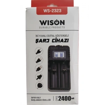 WİSON WS-2323 PİL ŞARJ ALETİ 2Lİ EKRANLI 1200MAH 18650-26650-16340-14500-AA-AAA