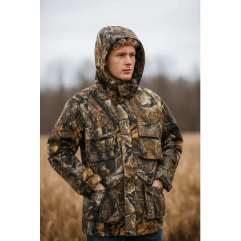 AVCILIK ORMAN DESEN ÇULLUK SETTER BASKILI RÜZGAR SU GEÇİRMEZ ÇIKMA KAPÜŞONLU SOĞUK İKLİM KABAN