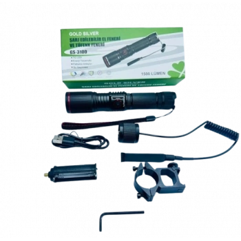 GOLD SİLVER ŞARJ EDİLEBİLİR EL VE TÜFEK FENERİ GS-3100