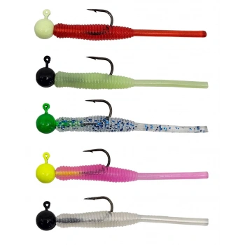 KENDO HOOK WORM JİGHEAD+LRF SİLİKONU 1GR+4.5CM 5 ADET