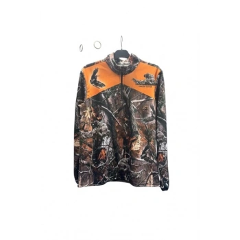 WİDİ AVCILIK ORMAN DESEN ÇULLUK ENGLİSH SETTER BASKILI YARI FERMUAR KOL UÇLARI LASTİKLİ KAMUFLAJ SWEATSHİRT