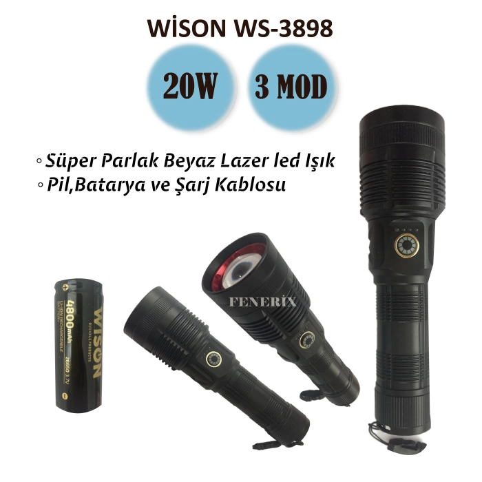 WİSON UZUN MENZİLLİ EL FENERİ 20 WATT WS-3898