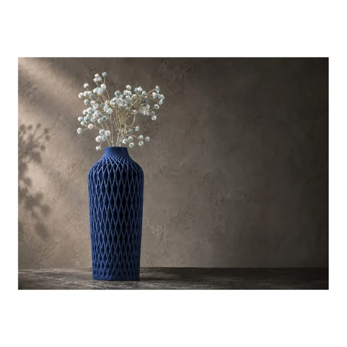 Diamont Navy Blue Vazo – Modern Dekoratif 3D Baskı Vazo | 137x250 mm