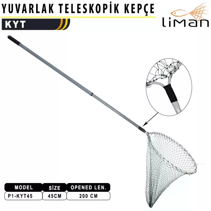 Liman Yuvarlak Teleskopik Misina Kepçe  45 lik - 200 CM