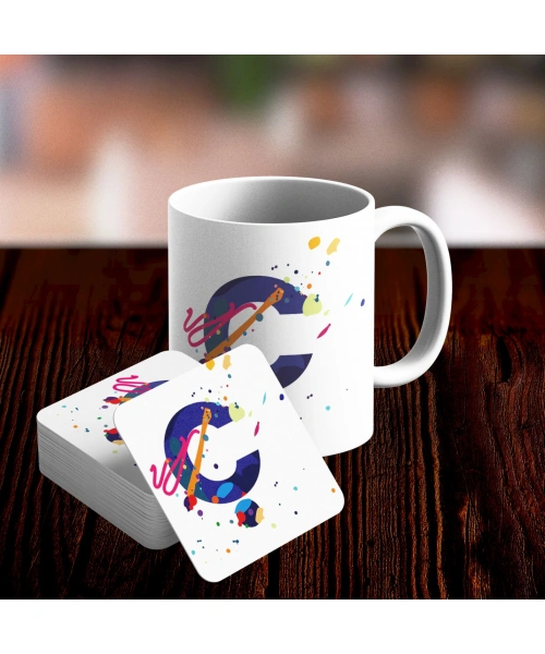 Ç Harfi Tasarımlı Kupa ve Bardak Altlığı Seti