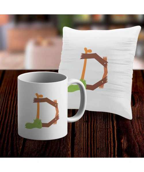 D Harfi Tasarımlı Kupa ve Yastık Kılıfı Hediye Seti