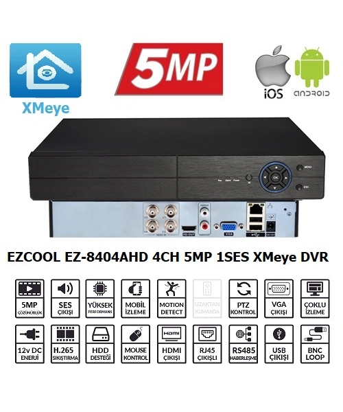 EZCOOL EZ-8404AHD 4KANAL 5MP 1SES 1HDD XMEYE XVR